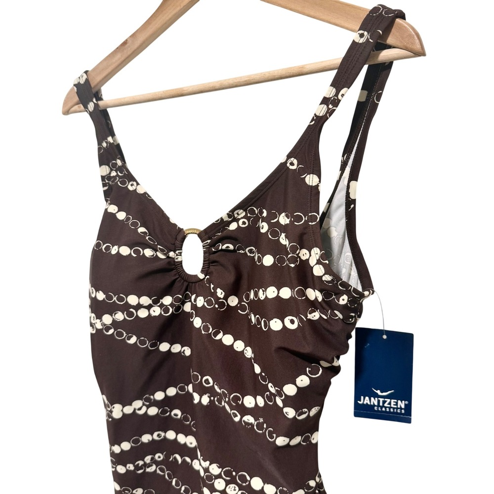 Jantzen Classics 2000s Swimdress One Piece Swimsuit Size 14 Brown Cream NWT - Picture 2 of 16
